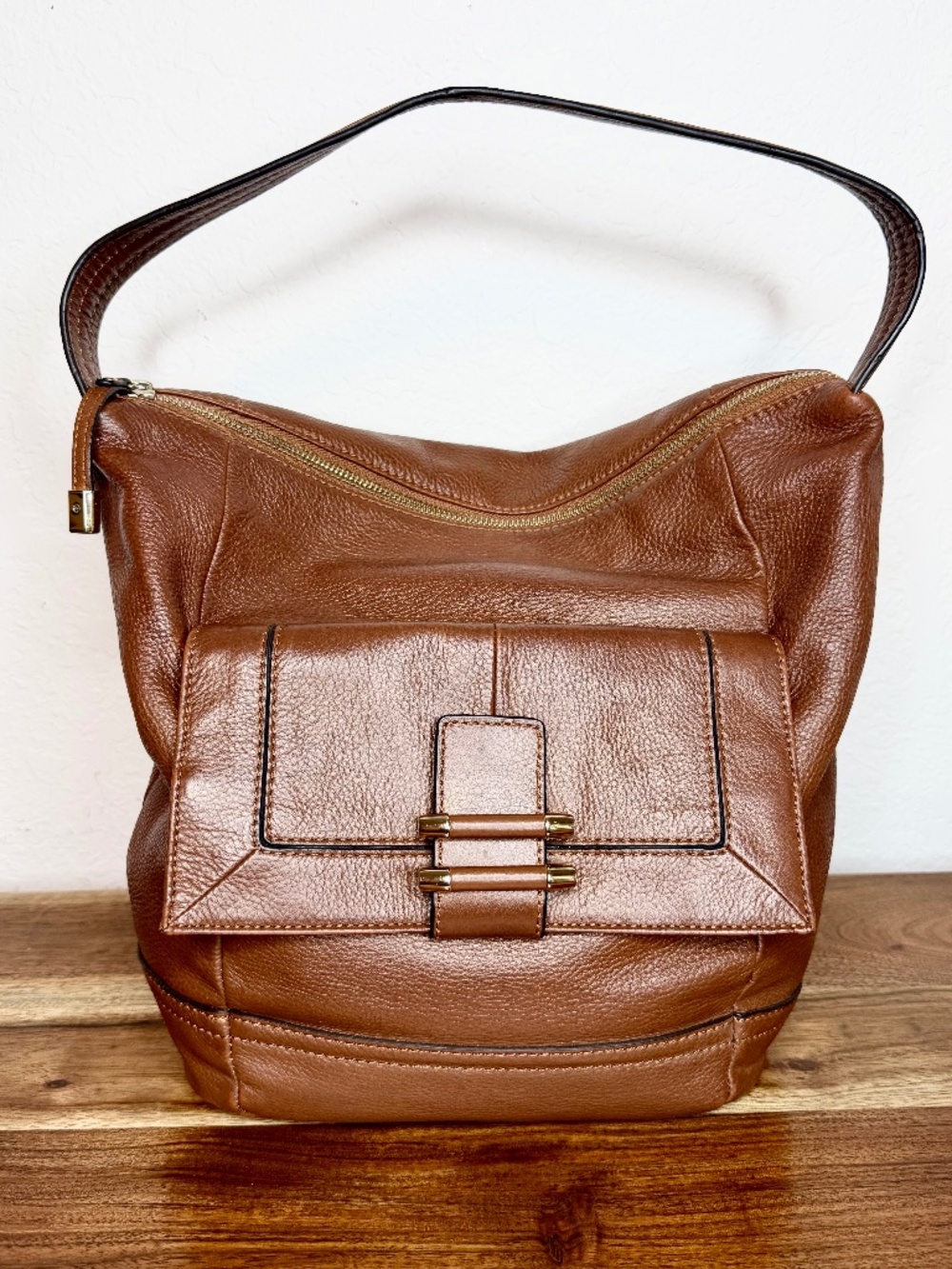 B. Makowsky 100% Genuine Soft Brown Leather Hobo Shoulder Bag